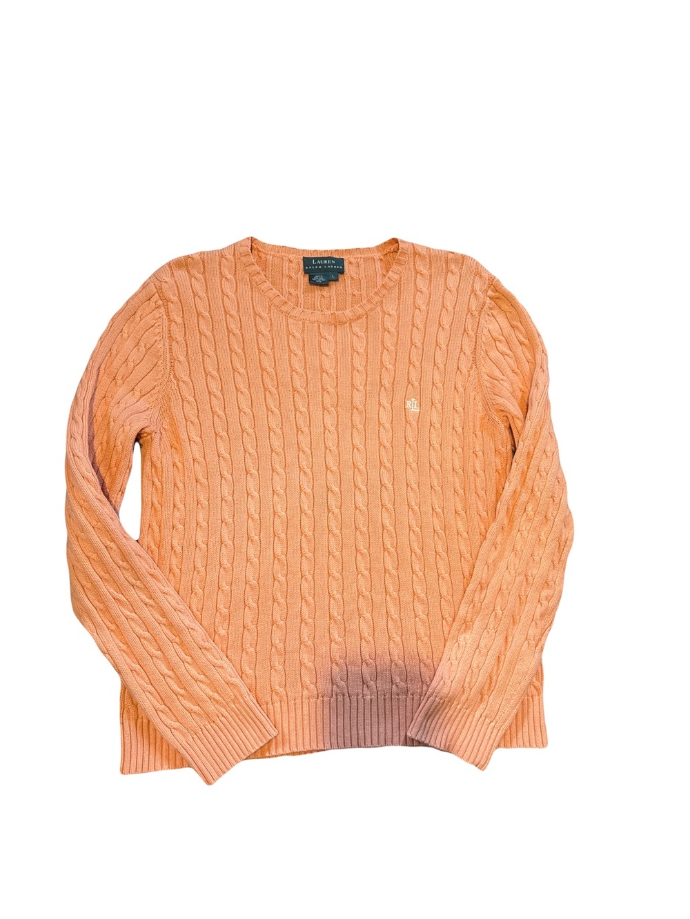 Lauren Ralph Lauren Peach Cable-Knit Crewneck Sweater Cotton Size Large